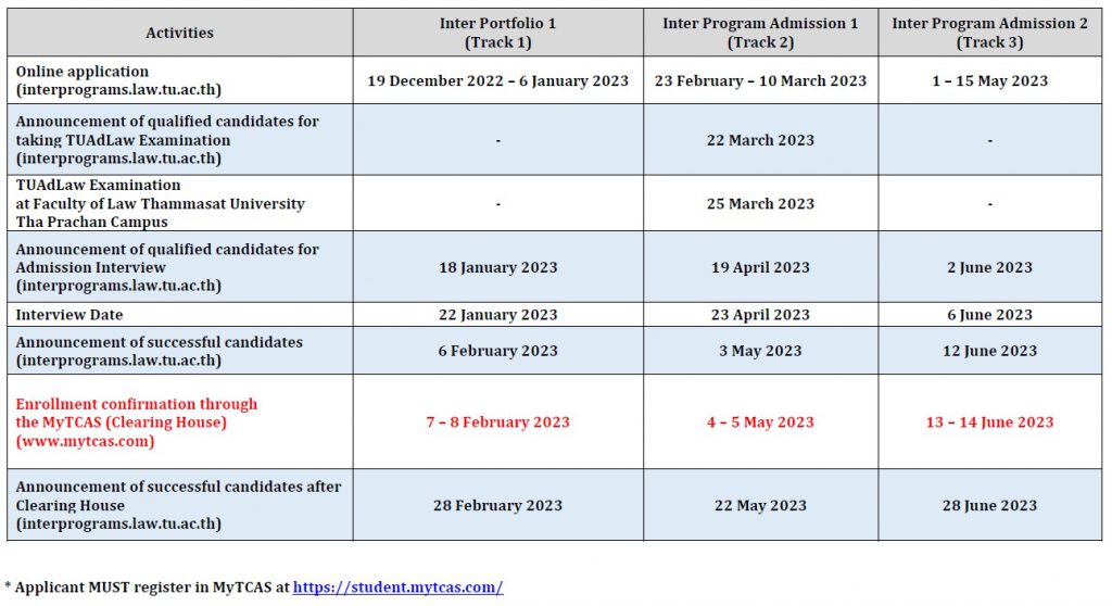 Admission Calendar – International Programs